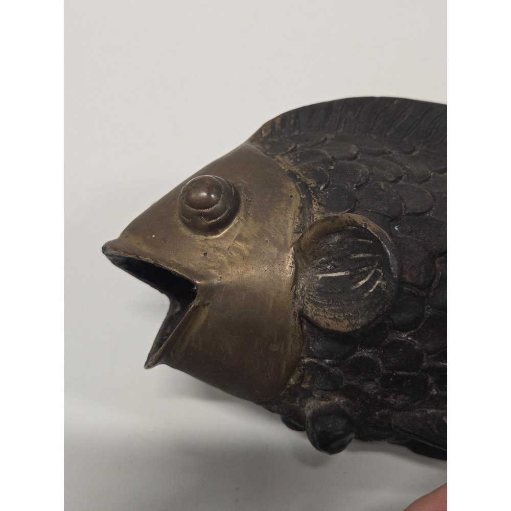Vtg Bronze Koi Fish Sculpture Vase - Picture 11 of 12